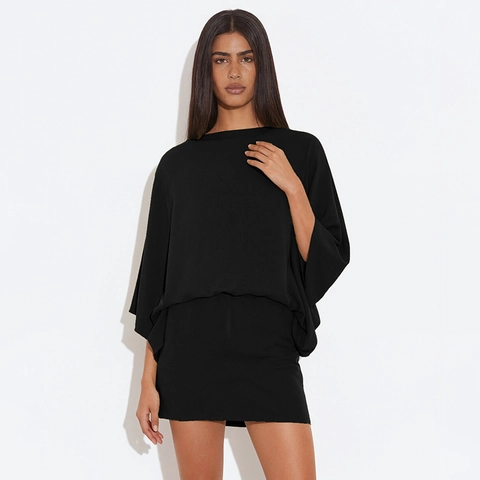 Vestido Mini Ajustado Elegante con Espalda Descubierta Cuello Draped y Manga de Murciélago Mujer Color Sólido Sexy Party Clubwear Vestido Corto Lápiz
