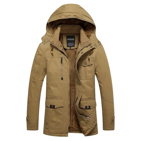 Parka Invernale da Uomo Ispessito con Fodera in Velluto Cappotto in Cotone Caldo Stile Workwear Media Lunghezza con Cappuccio Casual Taglie Forti