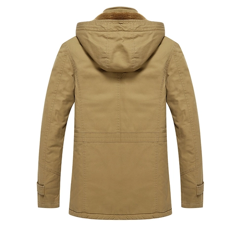 Parka Invernale da Uomo Ispessito con Fodera in Velluto Cappotto in Cotone Caldo Stile Workwear Media Lunghezza con Cappuccio Casual Taglie Forti