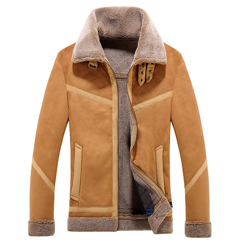 Giacca Invernale da Uomo in Pelle Scamosciata Sintetica Foderata in Montone Retrò Caldo Cappotto Bomber in Ecopelle Revers Slim Fit Outerwear