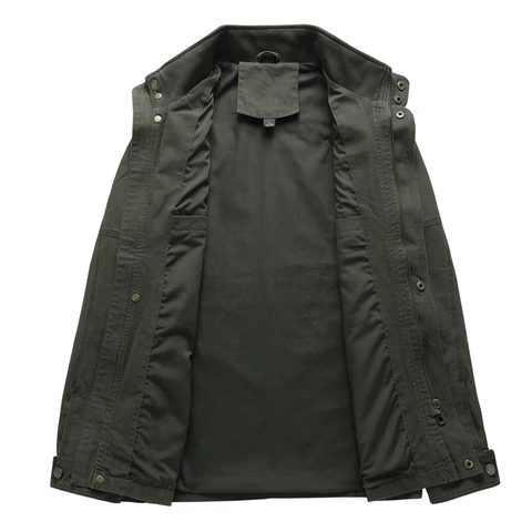 Herren Casual Tactical Cargo Jacke Baumwolle Gewaschen Militärstil Stehkragen Multi Tasche Outerwear Plus Size Mantel