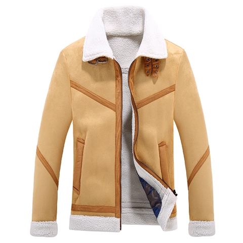Giacca Invernale da Uomo in Pelle Scamosciata Sintetica Foderata in Montone Retrò Caldo Cappotto Bomber in Ecopelle Revers Slim Fit Outerwear