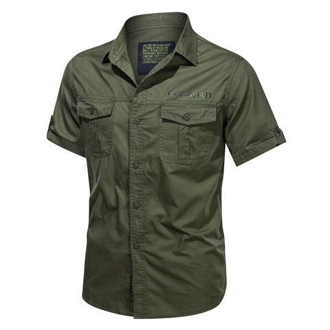 Camicia Cargo Uomo Casual Manica Corta in Cotone Resistente Stile Militare Quadri Denim Top Con Tasche per Uomo