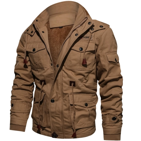 Giacca Militare Cargo da Uomo Invernale Foderata in Pile Ispessito Con Cappuccio Cappotto Utility da Lavoro Esterno Tasche Multiple