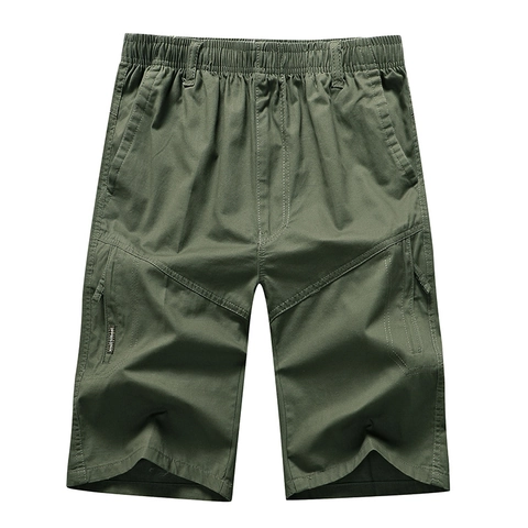 Pantalones Cortos Cargo de Hombre 100% Algodón Ajuste Holgado Multibolsillos Shorts Casuales de Verano Con Cintura Elástica