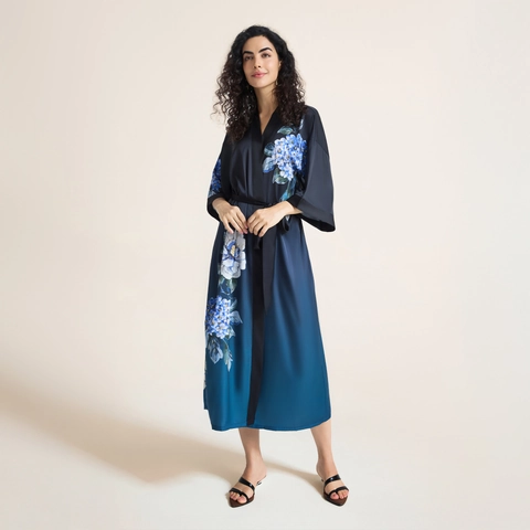 Women Luxurious Satin Kimono Robe Floral Animal Print Long Nightgown Sleepwear Bathrobe With Belt For Loungewear