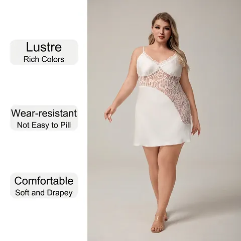 Damen Übergröße Sexy Satin Spitze Nachthemd V-Ausschnitt Ärmellos Nachtwäsche Spleißen Rückenfrei Chemise Lingerie Hausanzug Nachthemd