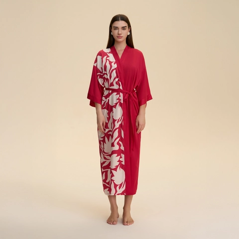 Women Satin Kimono Robe Long Floral Print Bathrobe V Neck Nightgown With Waist Tie Loungewear Casual Home Wear Sleepwear