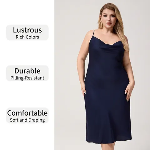 Camicia da Notte in Raso Taglie Forti per Donna Scollo a Cappuccio Spalline Sottili Regolabili Elegante Tinta Unita Loungewear Abito Midi