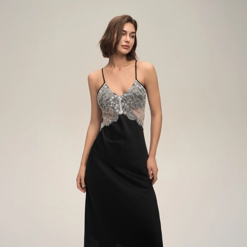 Camisón de Satén Sexy para Mujer con Retazos de Encaje Tirantes Finos Espalda Descubierta Cuello en V Vestido Largo