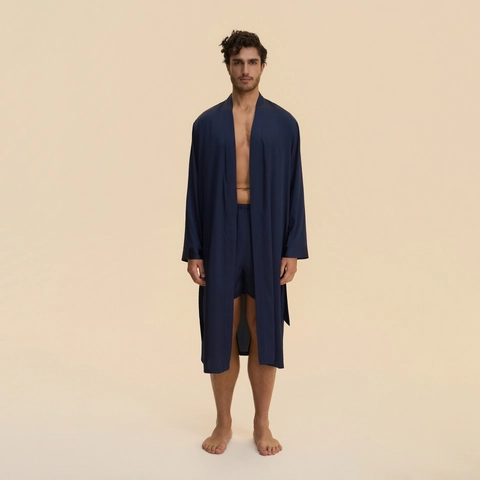 Conjunto de Pijama de Satén para Hombre Camisón de Manga Larga Con Pantalones Cortos Combinados Casual Cómodo Ropa de Casa