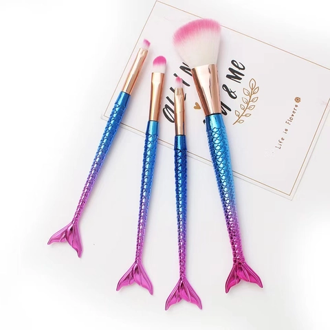 Mermaid Makeup Brush Collection Synthetic Fiber Bristles Gradient Electroplated Fish Tail Handle Foundation Eyeshadow Application Tools