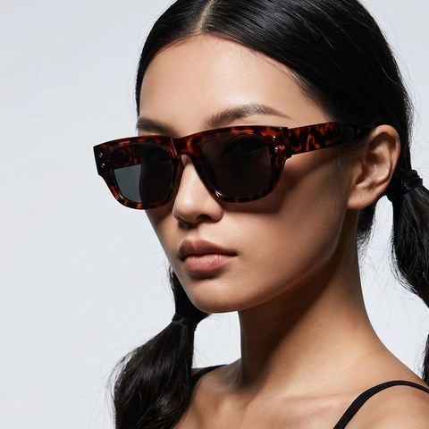 Vintage Übergroße Quadratische Sonnenbrille UV400 Schutz PC Rahmen AC Linse Mit Metallnieten Hip Hop Stil Herren Damen