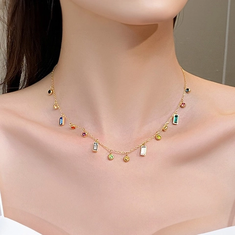 Collana E Bracciale In Acciaio Inossidabile Placcato Oro Con Zirconi Colorati Gioielli Geometrici Dopamina Per Donna Banchetto