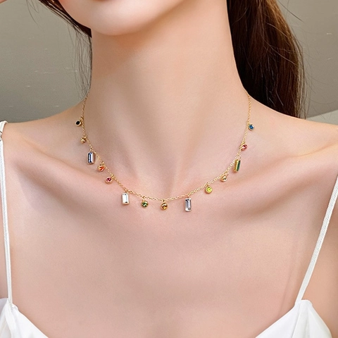 Collana E Bracciale In Acciaio Inossidabile Placcato Oro Con Zirconi Colorati Gioielli Geometrici Dopamina Per Donna Banchetto