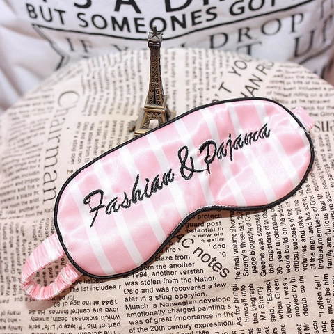 Pink White Striped Satin Sleep Eye Mask Blackout Breathable Memory Foam Eye Shade For Women Home Office Travel Accessory