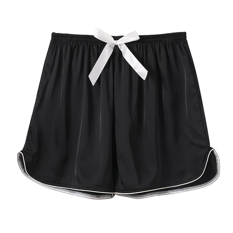 Women's Satin Sleep Shorts Ice Silk Pajama Bottoms With Bow Knot Contrast Piping Elastic Waist Sexy Loungewear Summer Shorts