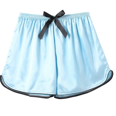 Women's Satin Sleep Shorts Ice Silk Pajama Bottoms With Bow Knot Contrast Piping Elastic Waist Sexy Loungewear Summer Shorts
