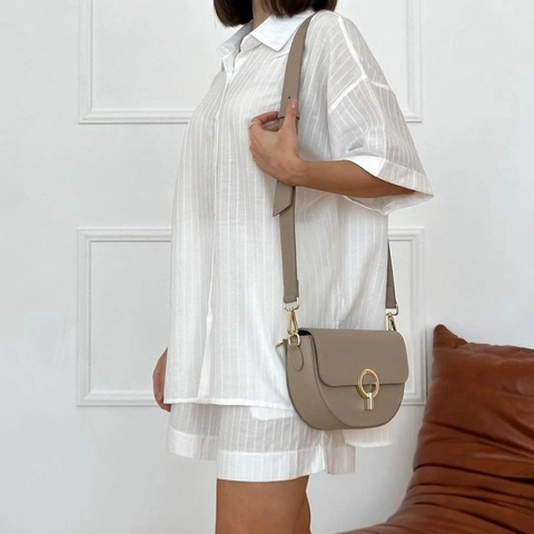Pijama Transpirable a Rayas Blancas para Mujer Top Y Pantalones Cortos Solapa Manga Corta Con Botones Casual Chic