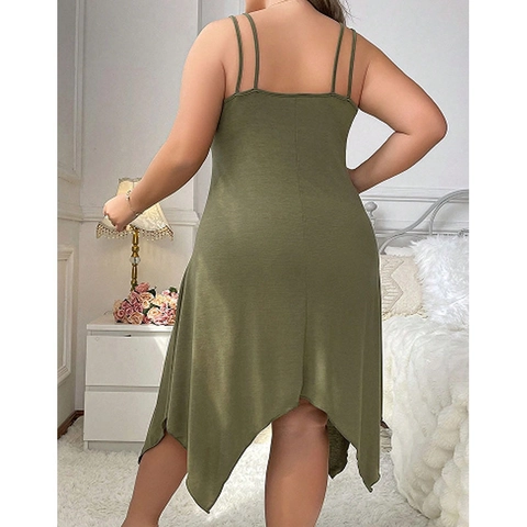 Ropa de Estar por Casa Talla Grande Mujer Sexy Verde Militar Mezcla Algodón Vestido Lencero Y Albornoz Manga Larga Con Cinturón Cómodo