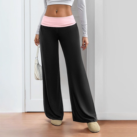 Γυναικείο Casual Colorblock Διπλωμένη Ψηλή Μέση Παντελόνι με Φαρδύ Μπατζάκι Πολυεστέρας Πλεκτό Μαλακό Παντελόνι Φόρμας για Γιόγκα
