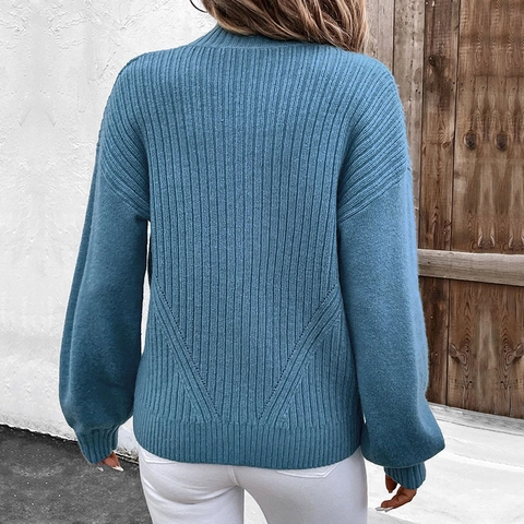 Women's Casual Ribbed Knit Zipper Cardigan Stand Collar Solid Color Loose Fit Long Sleeve Sweater Coat