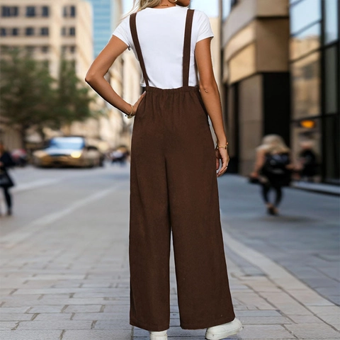 Women's Vintage Corduroy Wide Leg Overalls Maillard Retro Casual Solid Color Jumpsuit Loose Jumper Streetwear Trousers