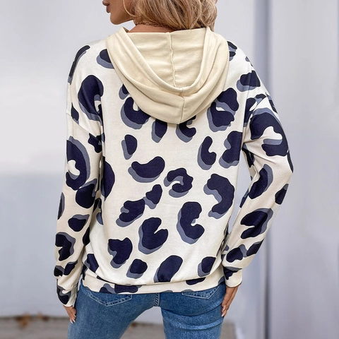 Γυναικείο Φούτερ Με Κουκούλα Layered Look Λεοπάρ Μοτίβο Μακρύ Μανίκι Patchwork Casual Τοπ Και Κοντό Φούτερ Με Κουκούλα