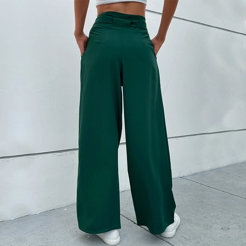 Pantaloni a Gamba Larga a Vita Alta Donna Con Cinturino da Annodare Elegante Tinta Unita Casual Pantaloni per Ufficio