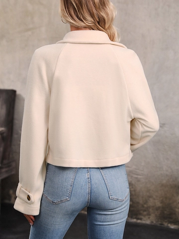 Women's Elegant Short Polar Fleece Jacket Double Breasted Lapel Long Sleeve Solid Color Outerwear For Autumn Winter