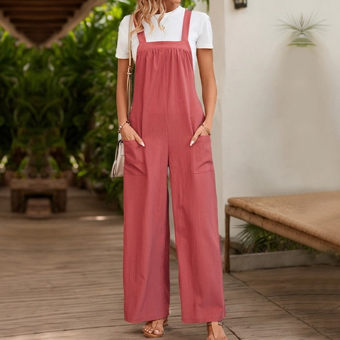 Women Casual Loose Wide Leg Suspender Jumpsuit With T-Shirt High Waist Sleeveless Jumpsuit For Summer Vacation Daily Wear