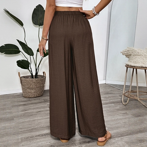 Damen Casual Weites Bein Hose Hohe Taille Elastischer Kordelzug Bestickt Hohl Floral Viskose Polyamid Locker Lange Hose