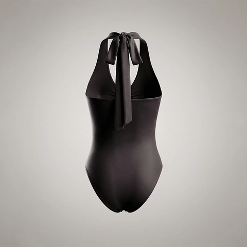 Women Sexy Halter Neck Deep V Bodysuit Deep Brown Ruched Metal Ring Backless Slim Fit Sleeveless One Piece Bodysuit Clubwear Top