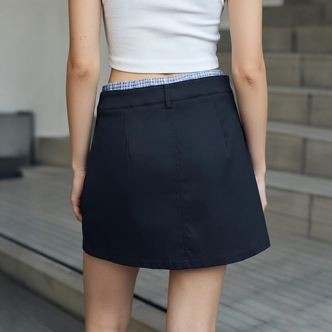Damen A-Linien Minirock Karomuster Patchwork Elastische Taille Kordelzug Lässiger Sommer Kurzer Rock Mit Taschen Süße Mode