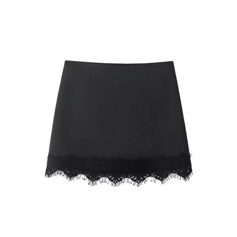 Jupe-culotte Élégante en Satin pour Femmes Avec Bordure en Dentelle de Cils Taille Haute Ligne A pour Bureau