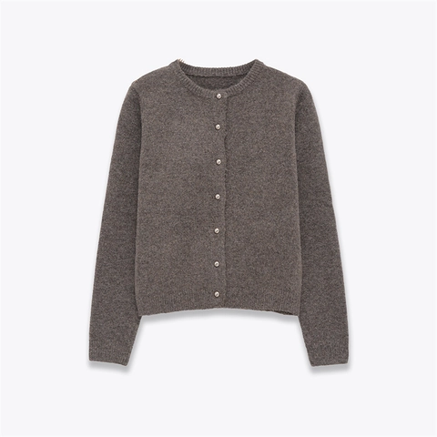 Cárdigan de Punto Casual para Mujer Cuello Redondo Con Botones de Metal Plateados Vintage Manga Larga Suéter Cálido Color Sólido