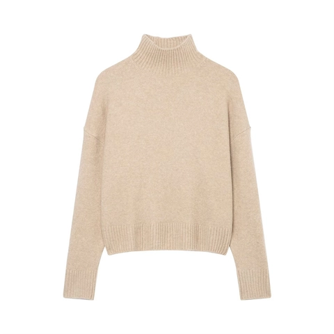 Women's High Neck Knit Sweater Casual Loose Drop Shoulder Long Sleeve Solid Color Soft Warm Pullover Top For Autumn Winter