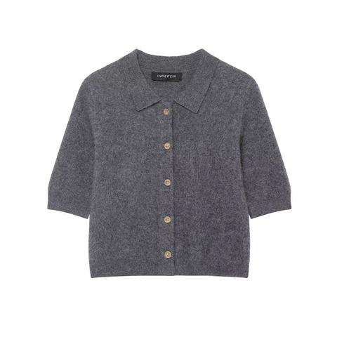 Damen Casual Strick Polo Shirt Kurzarm Einreihige Strickjacke Einfarbig Minimalistisch Weiches Stricktop Damen