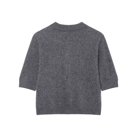 Damen Casual Strick Polo Shirt Kurzarm Einreihige Strickjacke Einfarbig Minimalistisch Weiches Stricktop Damen