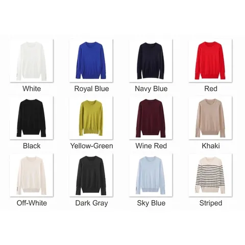 Jersey de Punto Informal Para Mujer Con Cuello Redondo Top de Punto Básico de Manga Larga en Color Liso Con Puños Con Botones Decorativos