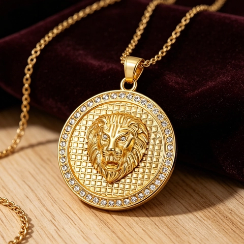 Lion Head Pendant Necklace For Men Stainless Steel Hip Hop Punk Retro Geometric Animal Charm Jewelry