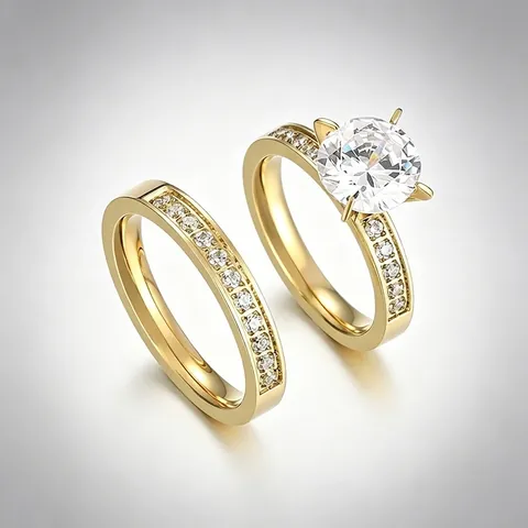Anello In Acciaio Inossidabile 316L Con Zircone Elegante Solitario Gioielli Da Sposa Per Donna