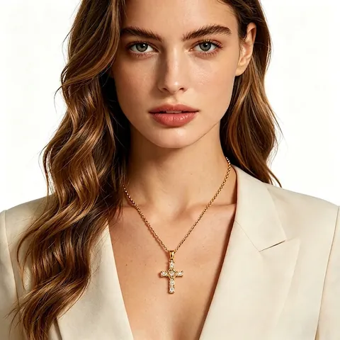 Kruis Hanger Ketting 18K Verguld Roestvrij Staal Met Zirkoon Mode Religieuze Sieraden Voor Dames Heren