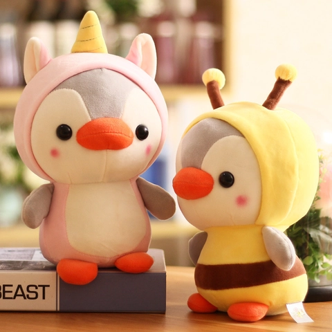 Cute Transforming Penguin Plush Toy Stuffed Animal Dinosaur Frog Bee Unicorn Costume Soft Doll Gift For Kids Teens