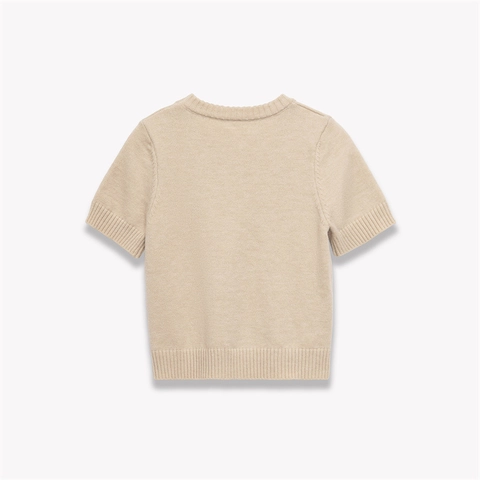 Haut en Tricot à Manches Courtes Décontracté pour Femmes Col Rond Couleur Unie Pull en Polyester Doux à Côtes