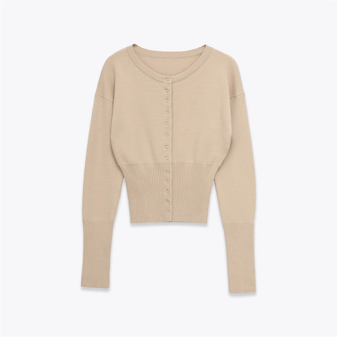 Cárdigan de Punto Vintage para Mujer Cuello Redondo Suéter Casual Manga Larga Botones Metálicos Color Sólido Top