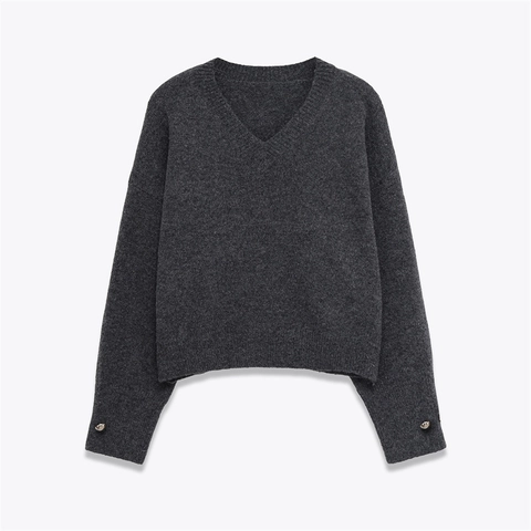 Pull en Tricot à Col en V pour Femmes Décontracté Manches Longues Rayé Contraste Couleur Simple Boutonnage Doux Top