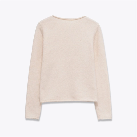 Dames Casual Effen Kleur Breiwerk Trui Ronde Hals Lange Mouw Pullover Met Middennaad Detail Zachte Abrikoos Gebreide Bovenkant