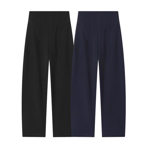 Pantaloni da Donna a Vita Alta a Gamba Larga Casual Lunghi Larghi Design Minimalista con Cuciture Strutturali e Cerniera