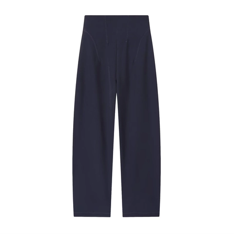 Pantaloni da Donna a Vita Alta a Gamba Larga Casual Lunghi Larghi Design Minimalista con Cuciture Strutturali e Cerniera